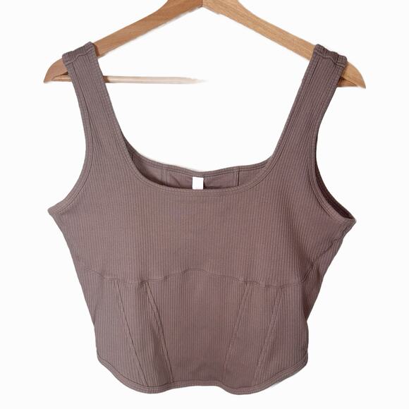 Victoria’s Secret PINK XXL Ribbed Corset Tank Top Brown Mauve Cotton Square - Picture 1 of 12